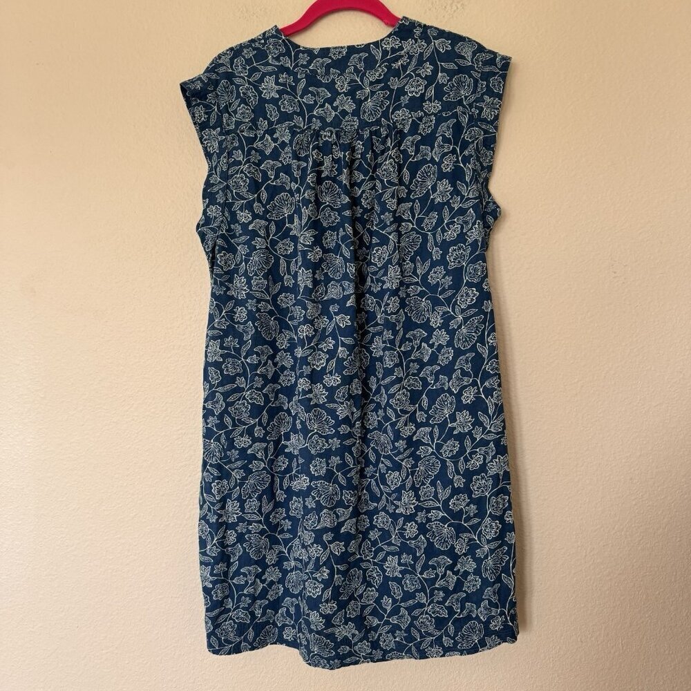 Faherty Cameo Cove Dress Navy Plains Floral Cotton Size Medium Resortwear - Picture 12 of 13